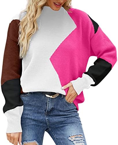 Kulywon ženska zima jeseni zima labava boja kontrasta okrugli vrat džemper pulover pleteni pulover omotani šala