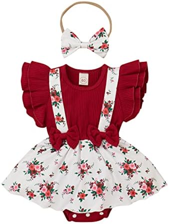 Odjeća za novorođenčad proljetno ljeto dojenčad cvjetni cvjetni privjes odijevanje ruffle ruffle onsie odjeća i pramcu za glavu+