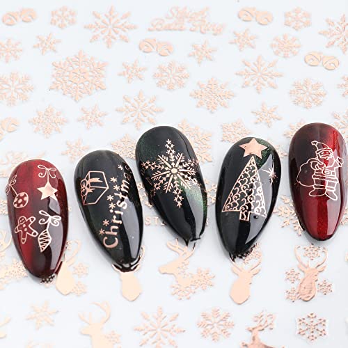 9 listova Božićne naljepnice za dizajn noktiju Samoljepljive naljepnice za naljepnice od ružičastog zlata zimske svečane božićne pahuljice