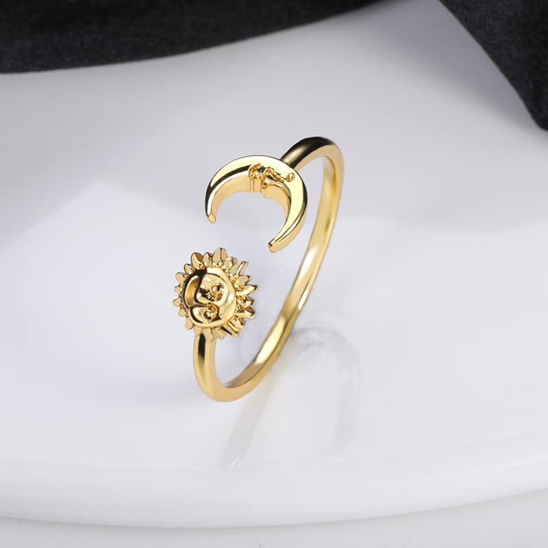 T3Store Minimalizam Vintage Moon i Sun prstenovi za žene vjenčani nakit Podesivi otvoreni prsten najbolji prijatelj - zlatna boja -39393