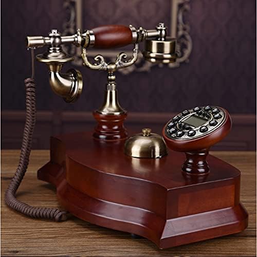 Lhllhl Europska antička telefonska fiksna fiksna drvena telefona s ID -om pozivatelja, brojčanik s gumbom, bez osvjetljenja, bez osvjetljenja,