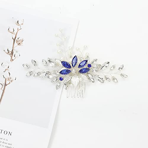 _ 33 pakiranja kraljevski plavi rhinestone biser kristalni list cvijet vjenčani češljevi za kosu + spiralne kopče za kosu s draguljima