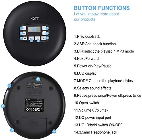 CHENFEC Bluetooth CD Player Prijenosni CD player Osobni kompaktni disk s LCD zaslonom za kućna putovanja i automobila mala glazba CD