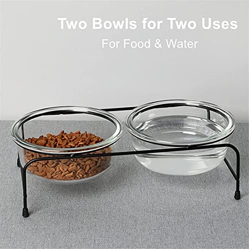 Staklene podignute zdjele za mačke ili male pse s metalnim postoljem i neklizajućim dnom za hranu i vodu za kućne ljubimce, prozirne,