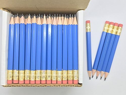Pola olovaka s gumicom - Golf, učionica, pew, kratka, mini, netoksična - šesterokutna, naoštrena, 2 olovka, boja - plava, kutija od