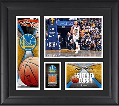 Stephen Curry Golden State Warriors uokviren je kolažu od 15 x 17 s komadom košarke koja se koristi u momčadi - NBA igrača plakova