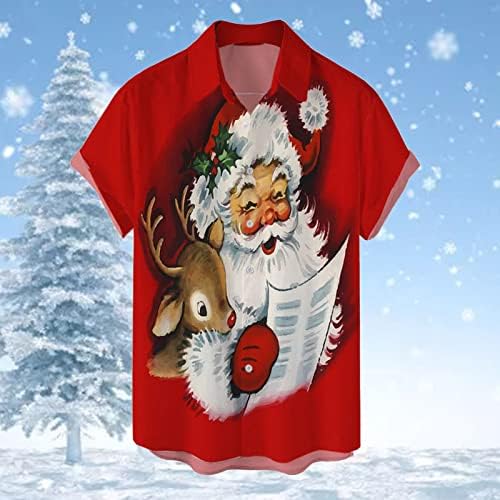 Wocachi božićni muški gumb dolje košulje kratki rukavi smiješni Xmas Djed Mraz havajska košulja za kuglanje za kuglanje