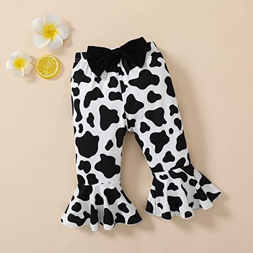 Adxsun novorođena djevojčica Ljetna odjeća rebrasta RUFFED ROMPER+prugasta/cvjetna/krava/leopard rasplamsana hlača za dojenčad