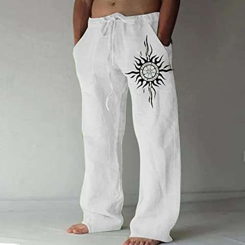 Muške labave ležerne pamučne hlače od čvrste boje elastične kravate tiskane ravne hlače