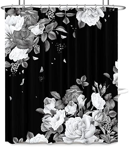 LightInhome Crna cvjetna zavjesa za tuširanje 72wx84h ekstra dugačka bijela siva cvjetanja ruža urbana jedinstvena moderna jednostavna