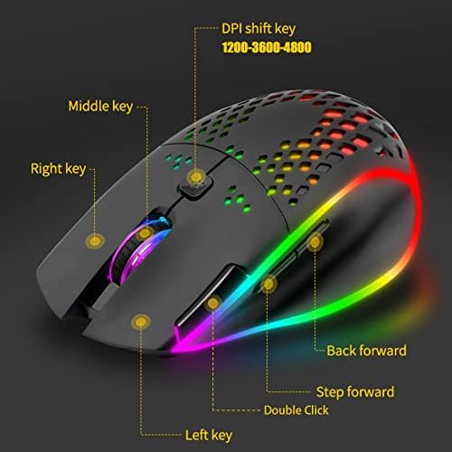 Bežični miš za igre na sreću, bežični punjivi miš za igre na sreću, tipka za dvostruki klik i šareno LED pozadinsko osvjetljenje, podešavanje