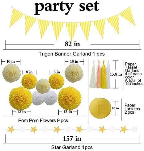 33pcs set za uređenje zabave, papir od žutog tkiva pom poms cvjetovi papir lampionice.