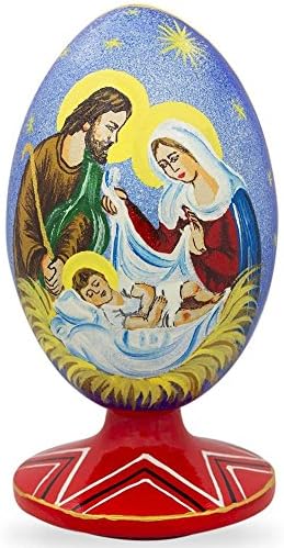 Najboljapysanky Djevica Marija, Joseph i Baby Isus Wooden Egg Wood Figurica 4,75 inča