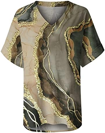 Ženski mramorni otisak majice casual v vrat kratki rukavi bočni bočni vrhovi Ljetni labavi tunika