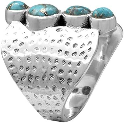 YoTreasure . Boho prsten od 925 srebra s plavim bakrom i tirkizom sa širokim kovanjem