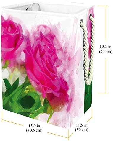 Vodootporne košare za rublje; visoke izdržljive sklopive košare s akvarelnim ružama i vrućim ružičastim cvjetnim printom za odraslu