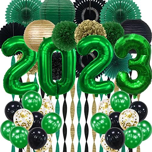2023. Diplomirani ukrasi Zelena, diplomska zabava, Green St. Patrick's Day 2023 Folijski baloni, papirnati strujači, pom poms cvijeće,